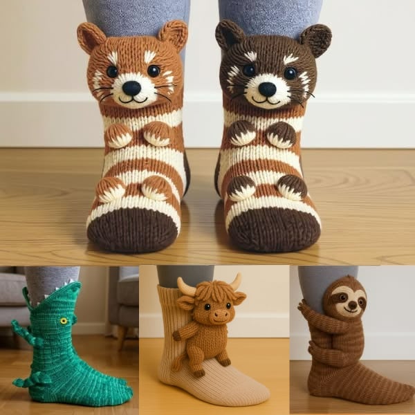 Cozy Animal Knit Socks