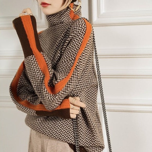 Malou™ | High Neck Jumper with Striking Contrast Stripes