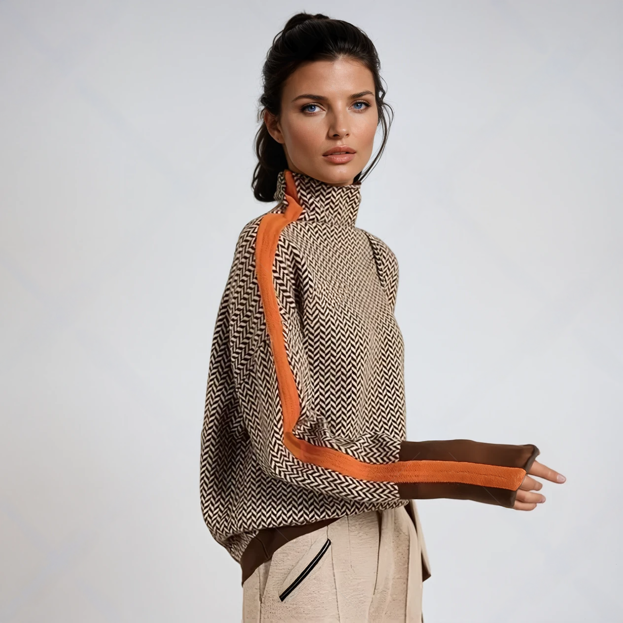 Malou™ | High Neck Jumper with Striking Contrast Stripes