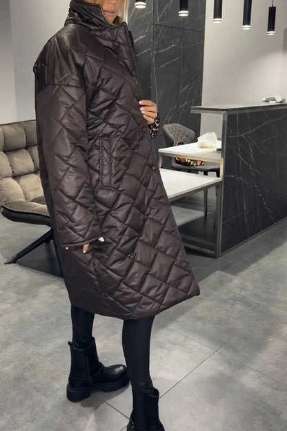 Kendall – Quilted Mid-Length Coat with Leopard Lining